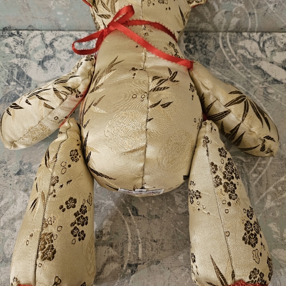 Vintage Embroidered Asian Silk Chinese Plush Teddy Bear Rotating Arms Legs - Picture 6 of 16